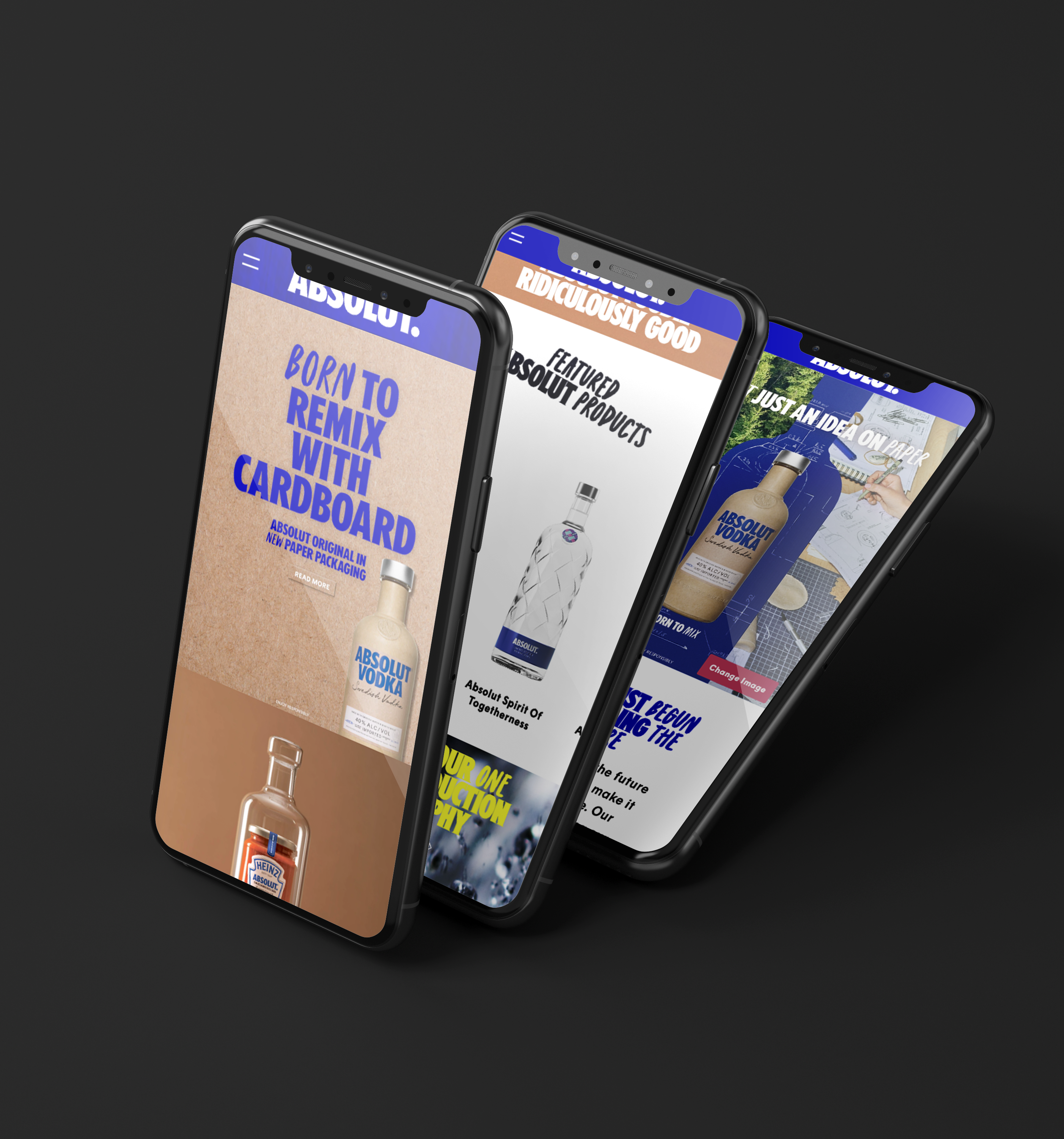 Three phones with the site Absolut Vodka lookalike