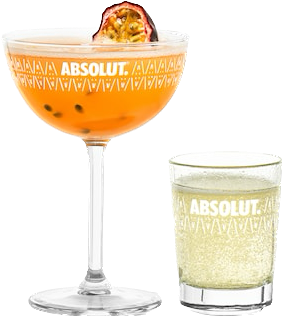 A glass of a drink named Passion Star Martini